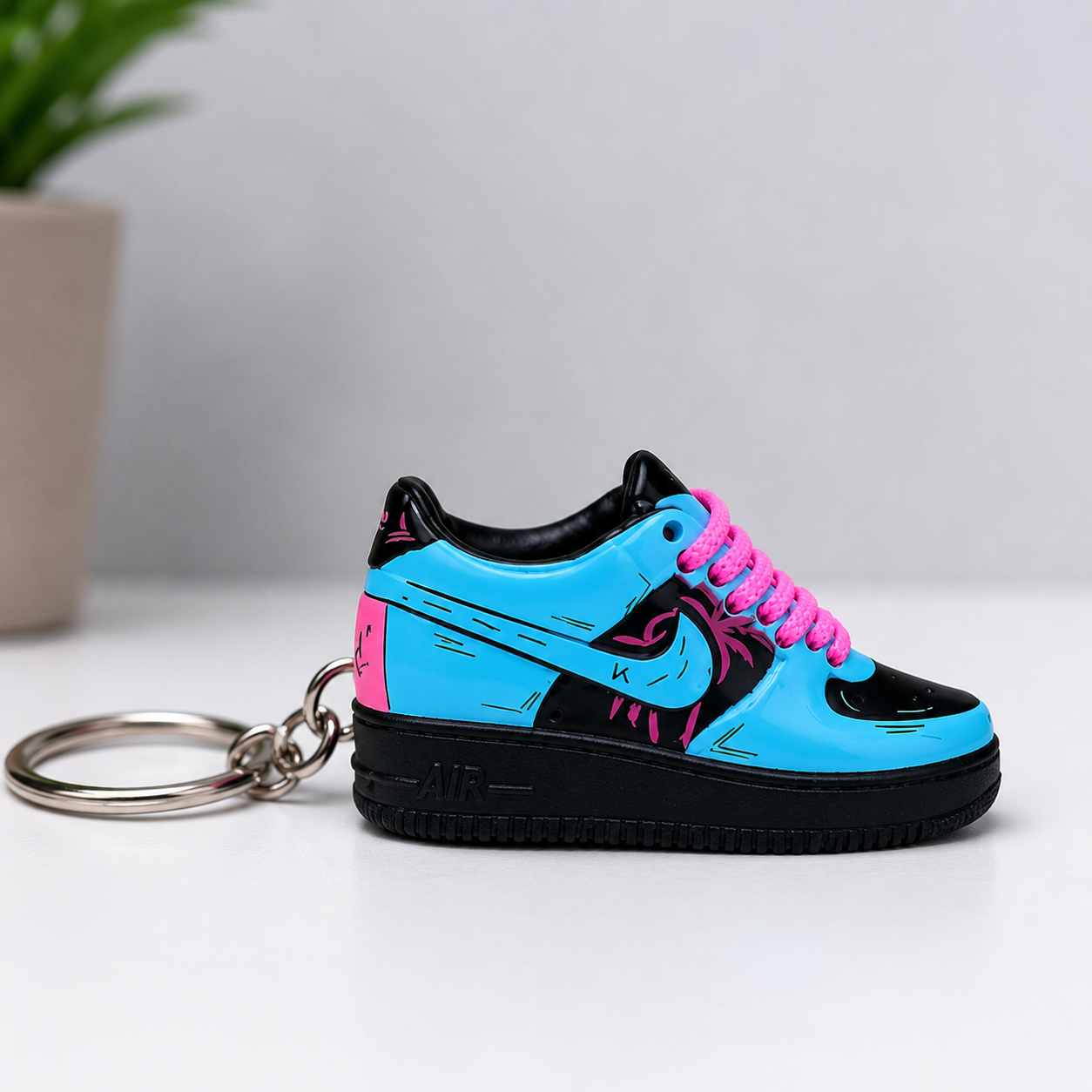 Schlüsselanhänger Nike Air Force 1 Blau/Schwarz – 3D Mini Sneaker Miami Vice Style | Geschenkidee