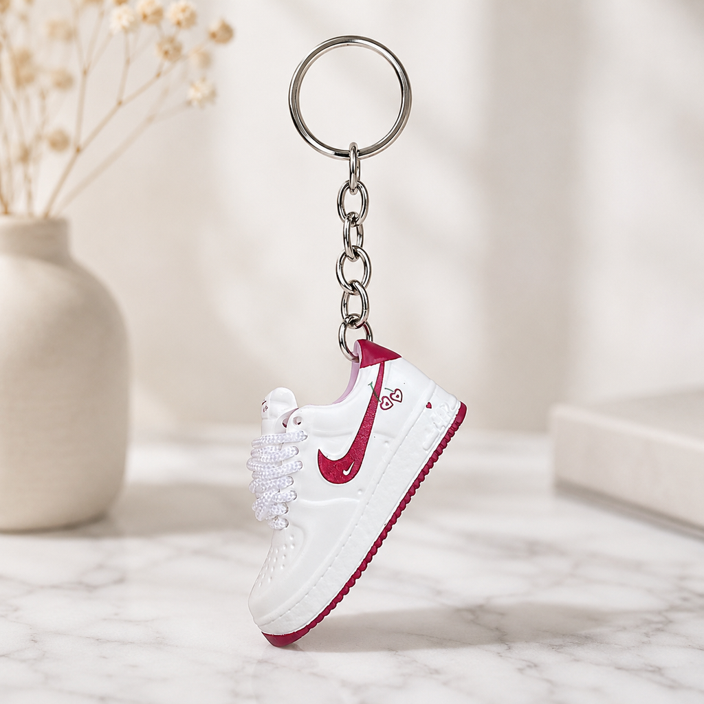 Schlüsselanhänger Nike Air Force 1 Weiß/Rot – 3D Mini Sneaker | Geschenk für Freundin