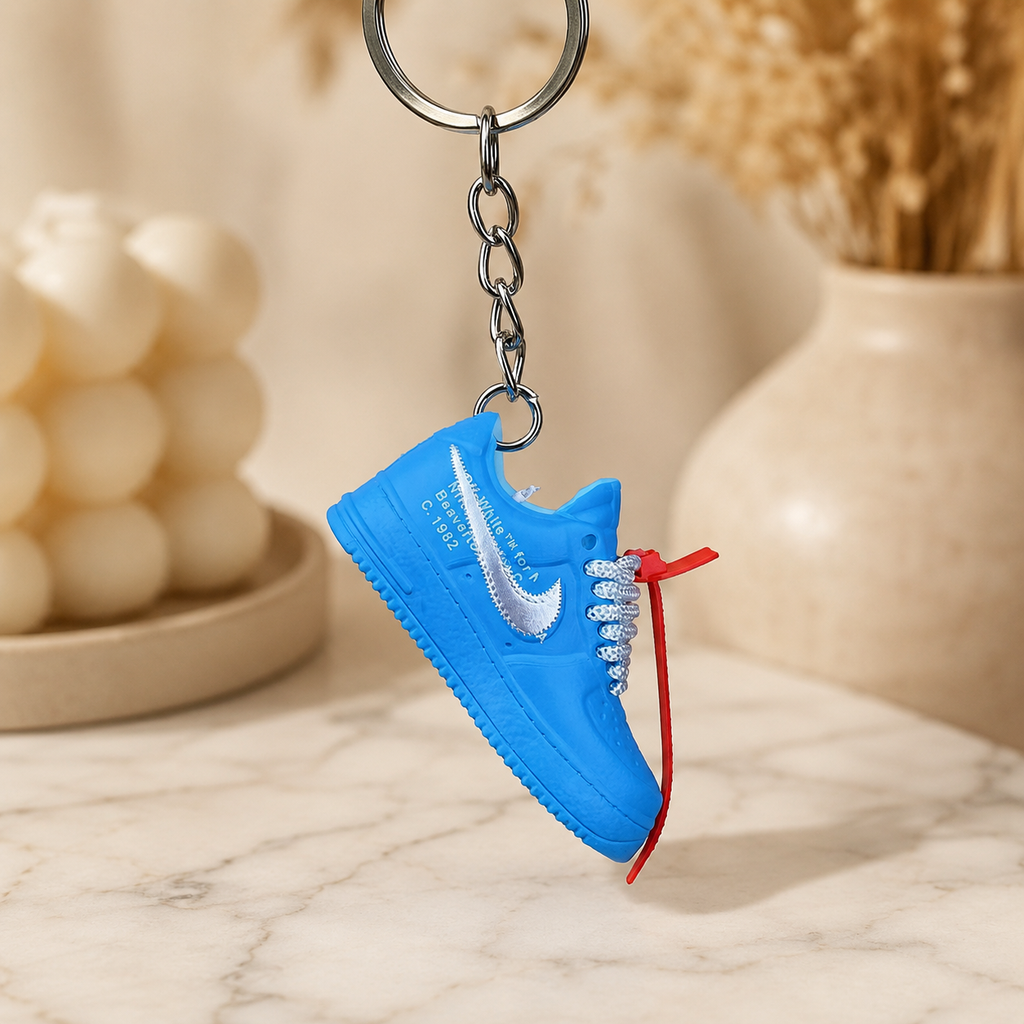 Schlüsselanhänger Nike Air Force 1 x Off-White Blau – 3D Mini Sneaker | Geschenkidee