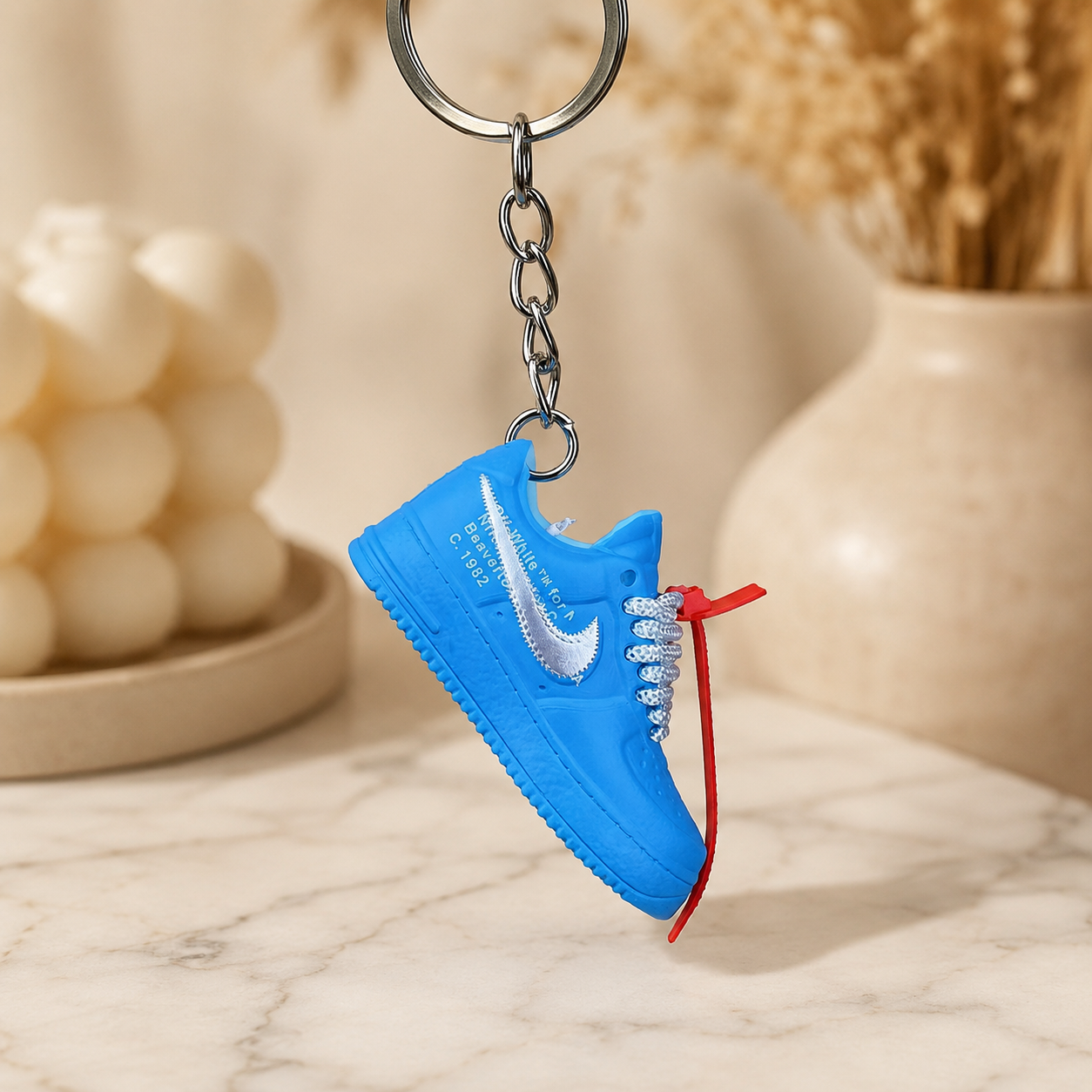 Schlüsselanhänger Nike Air Force 1 x Off-White Blau – 3D Mini Sneaker | Geschenkidee