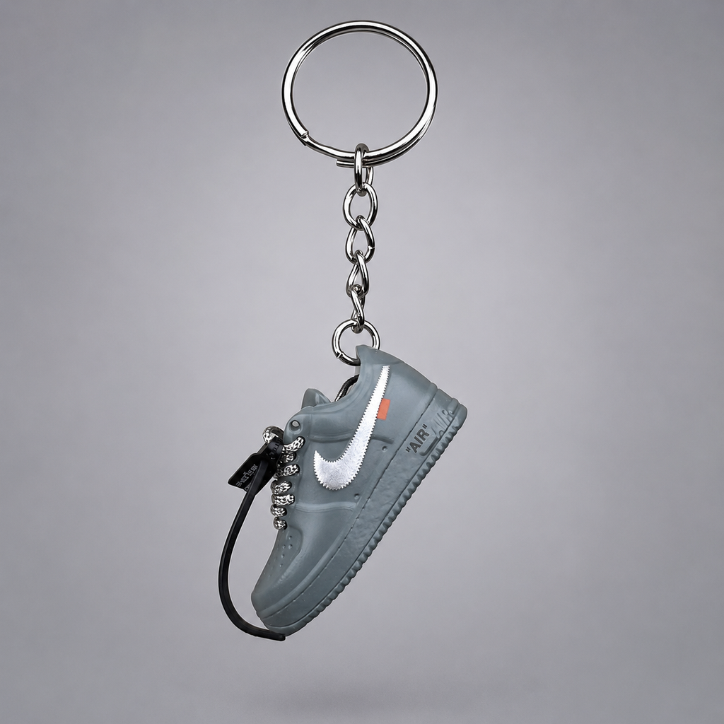 Schlüsselanhänger Nike Air Force 1 x Off-White Grau – 3D Mini Sneaker | Geschenkidee