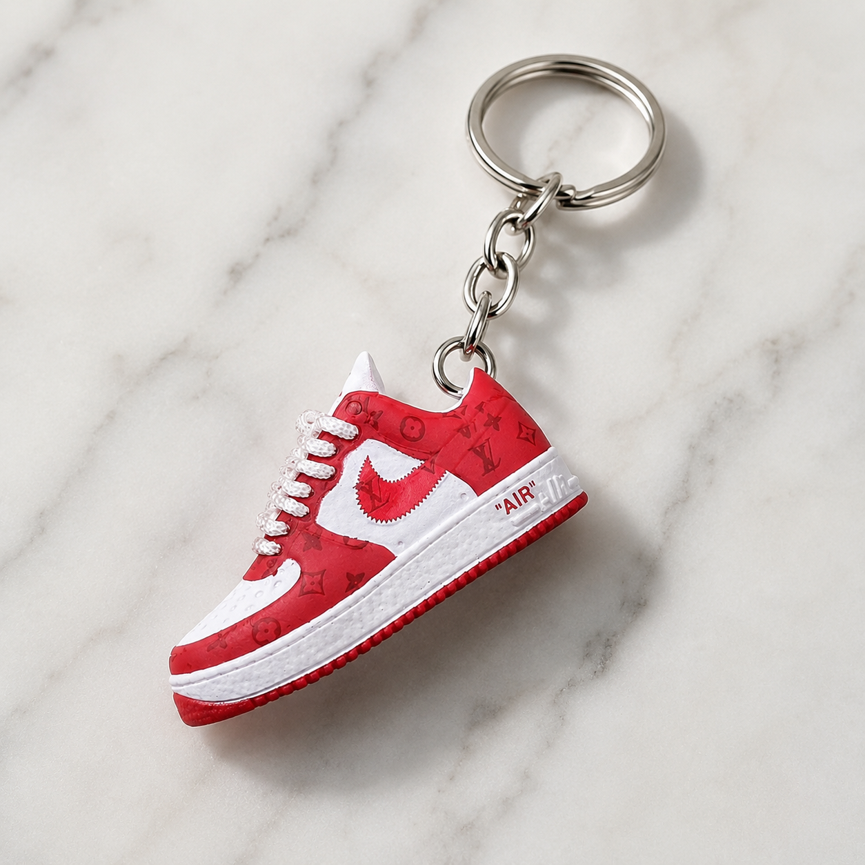 Schlüsselanhänger Nike Air Force 1 x Louis Vuitton Rot/Weiß – 3D Mini Sneaker | Geschenkidee