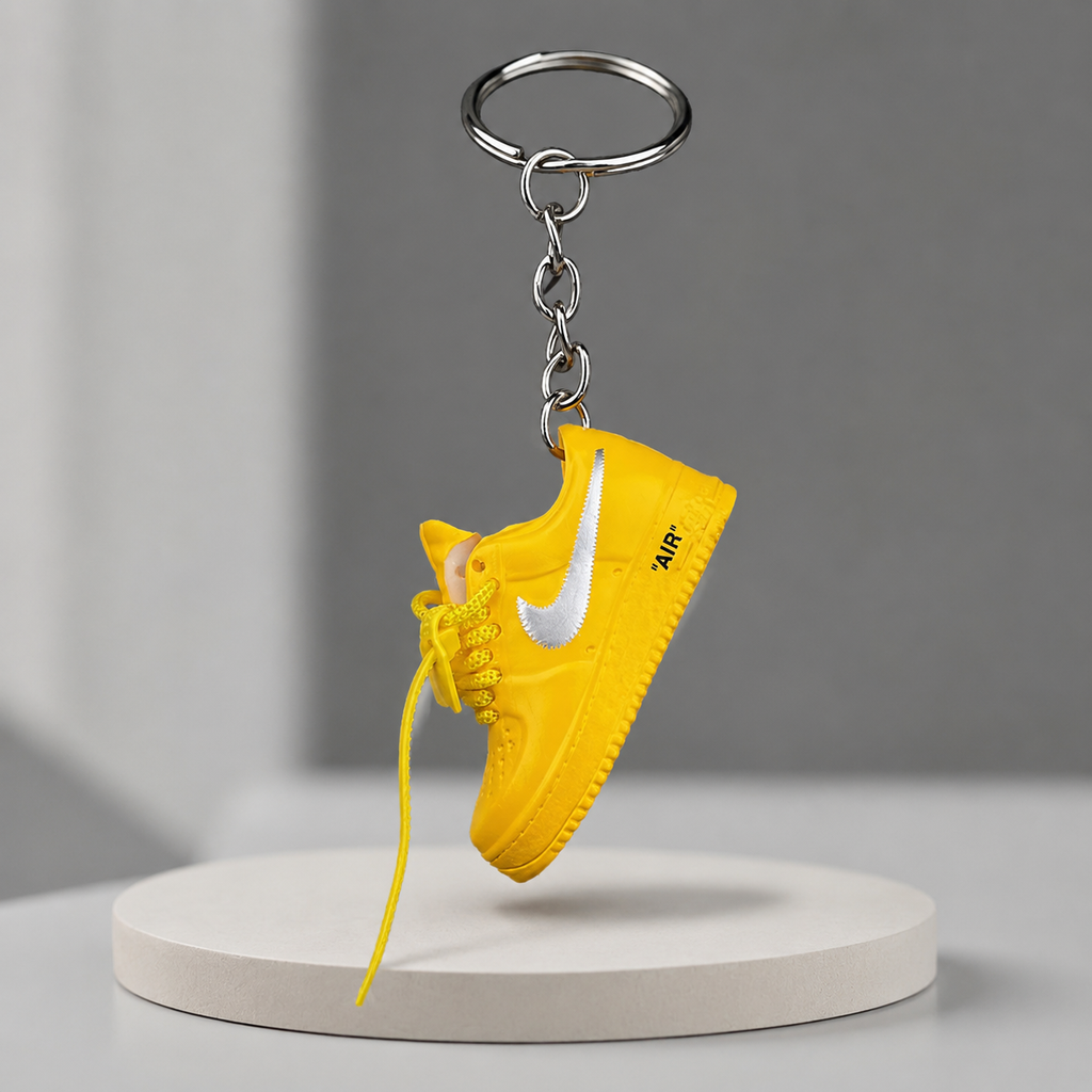 Schlüsselanhänger Nike Air Force 1 x Off-White Gelb – 3D Mini Sneaker | Geschenkidee