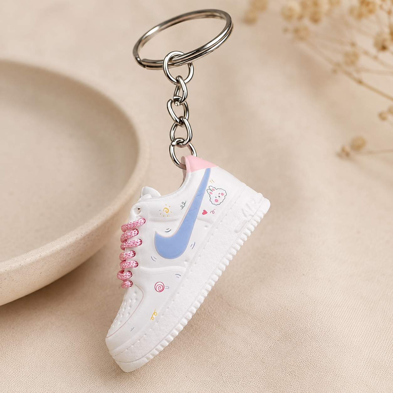 Schlüsselanhänger Nike Air Force 1 Weiß/Blau Kawaii – 3D Mini Sneaker | Geschenk für Freundin