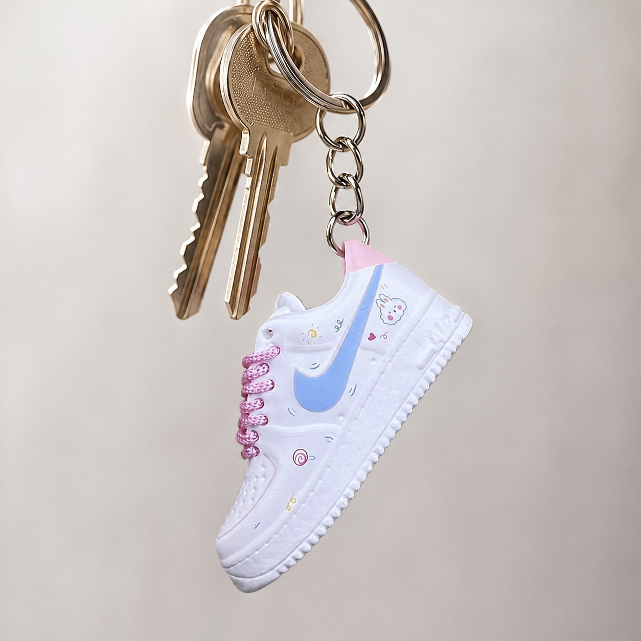 Schlüsselanhänger Nike Air Force 1 Weiß/Blau Kawaii – 3D Mini Sneaker | Geschenk für Freundin